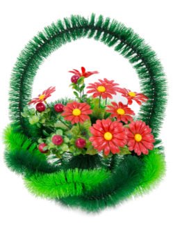 Ритуальная корзина из пластиковых цветов "Полевая"